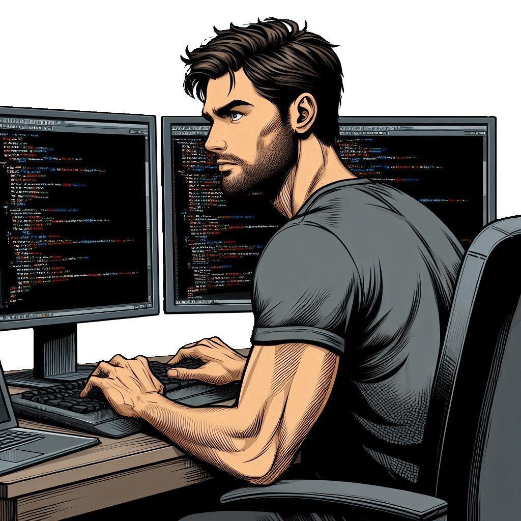 Illustration of a programmer with artificial intelligence concept